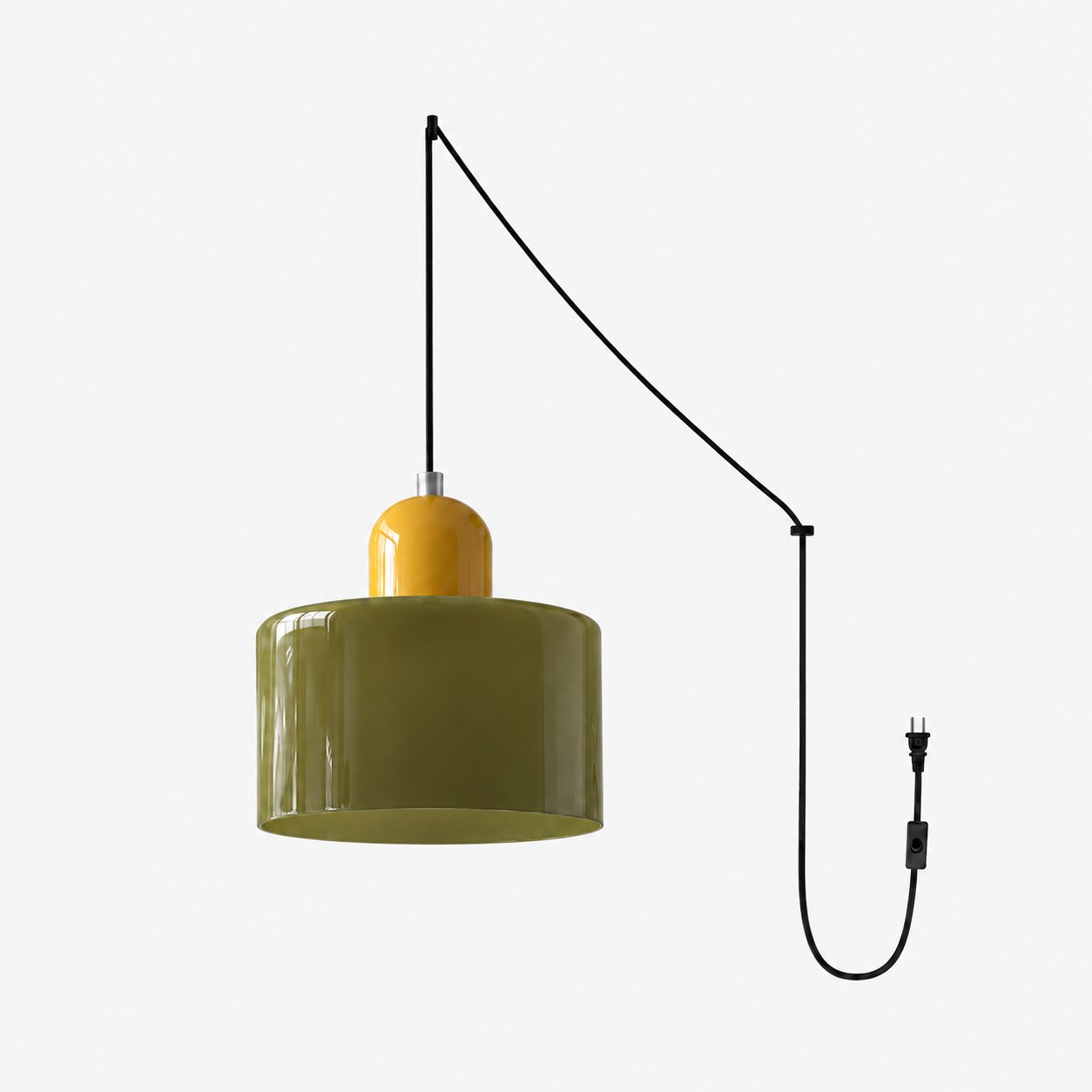 Mid‑Century Macaron Plug‑in Swag Pendant Light - Colorful Shade Hanging Lamp for Home Decor