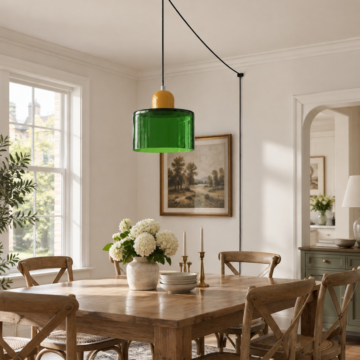 Mid‑Century Macaron Plug‑in Swag Pendant Light - Colorful Shade Hanging Lamp for Home Decor