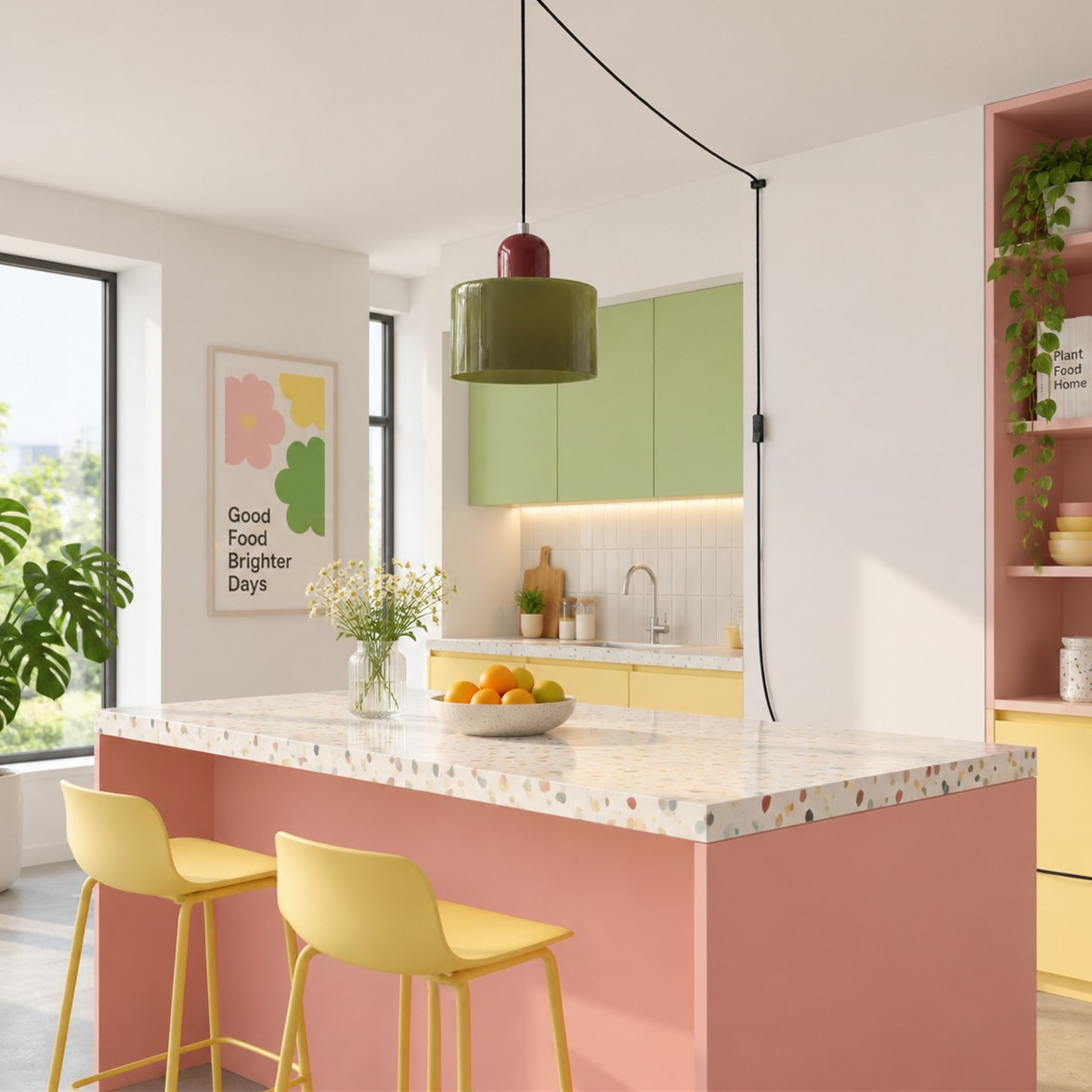 Mid‑Century Macaron Plug‑in Swag Pendant Light - Colorful Shade Hanging Lamp for Home Decor