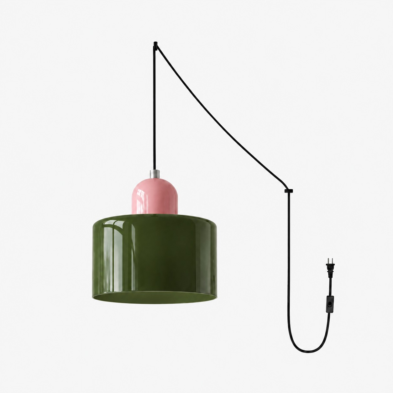 Mid‑Century Macaron Plug‑in Swag Pendant Light - Colorful Shade Hanging Lamp for Home Decor