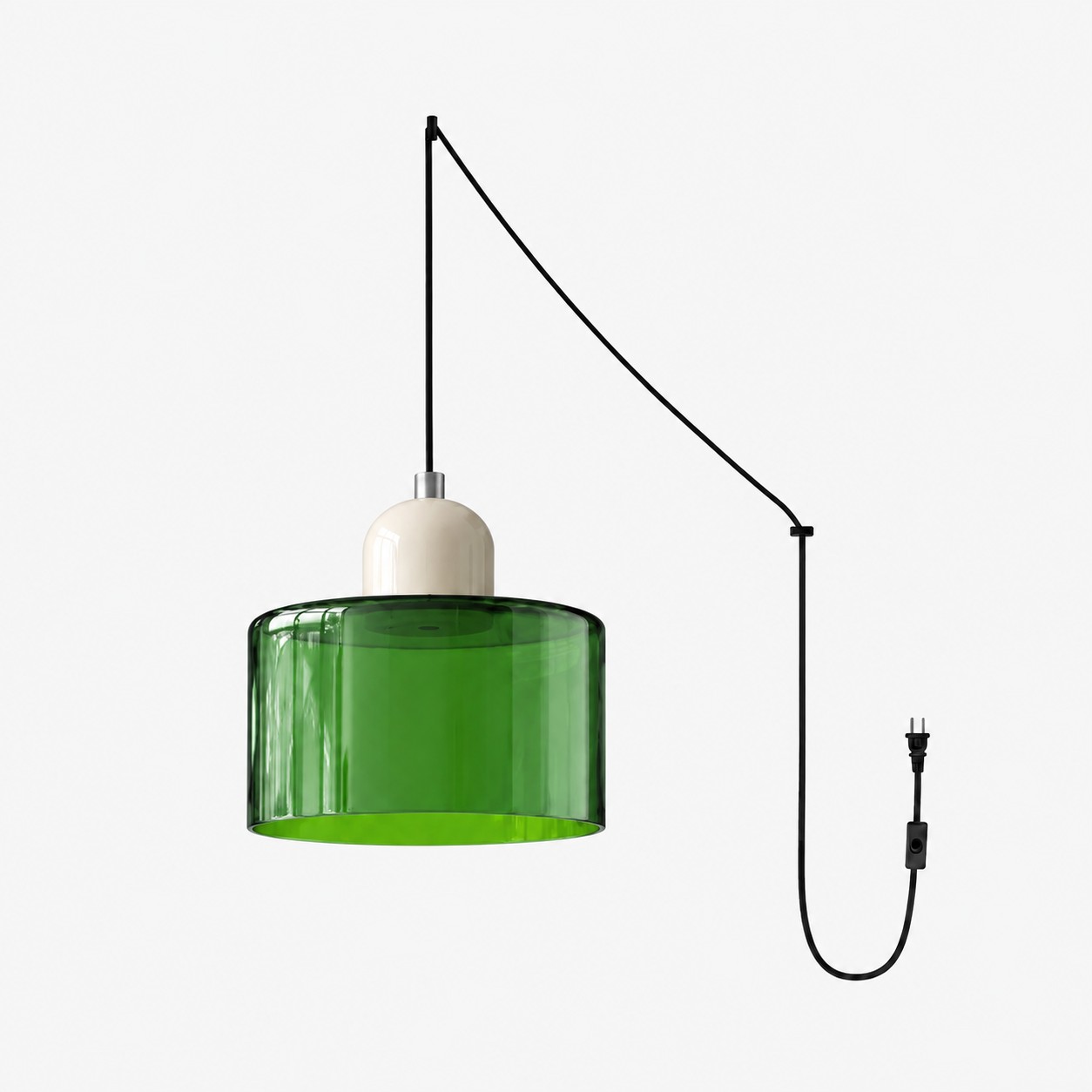 Mid‑Century Macaron Plug‑in Swag Pendant Light - Colorful Shade Hanging Lamp for Home Decor