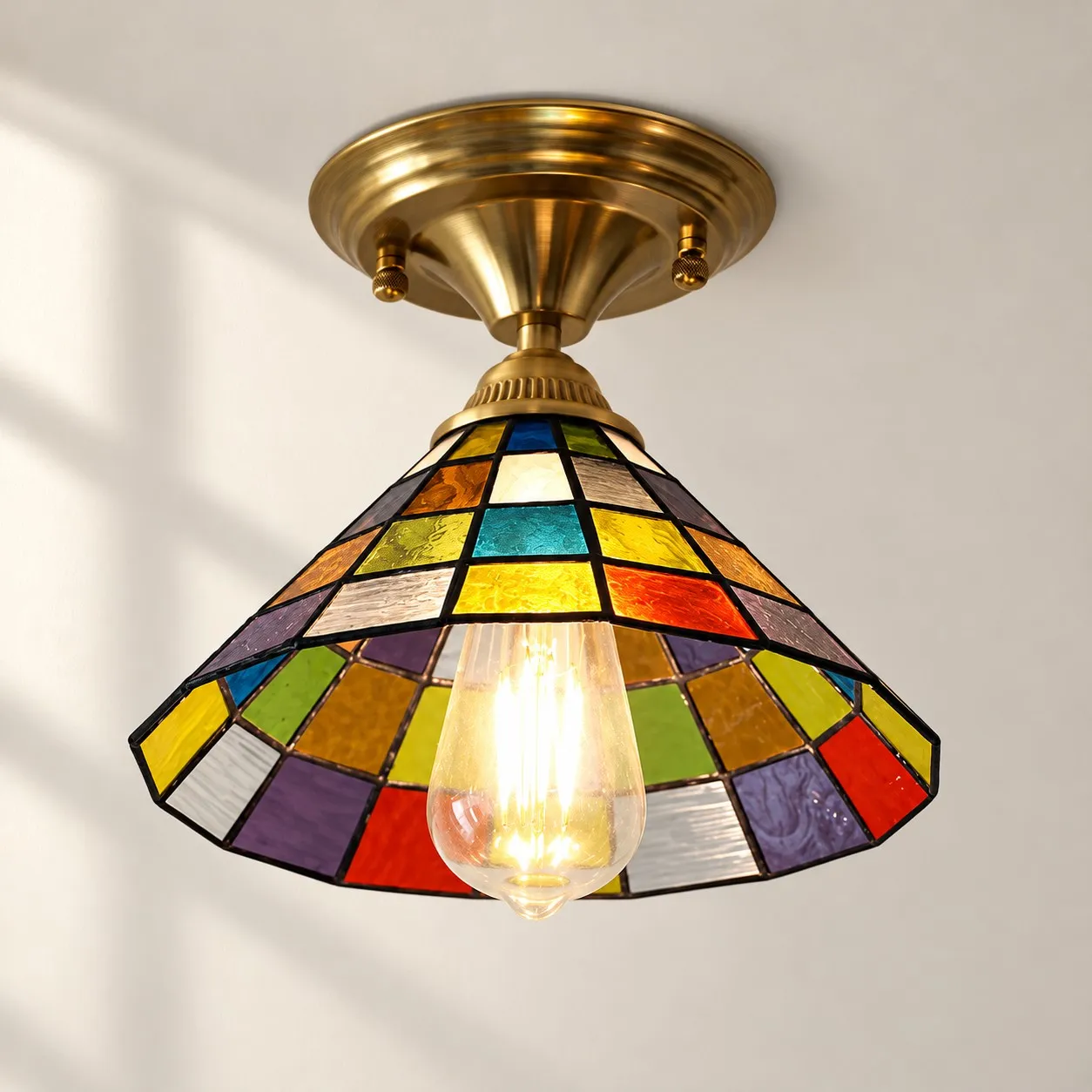 Plafonnier encastr&eacute; en mosa&iuml;que de verre vert vintage