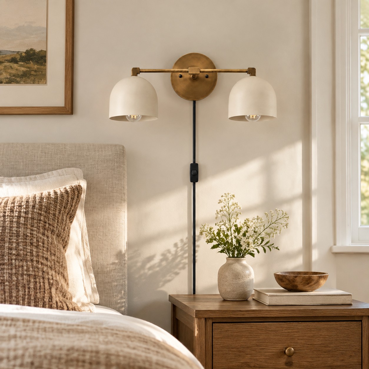 Metio Dome Wandleuchte aus Metall im Mid-Century-Stil mit Stecker