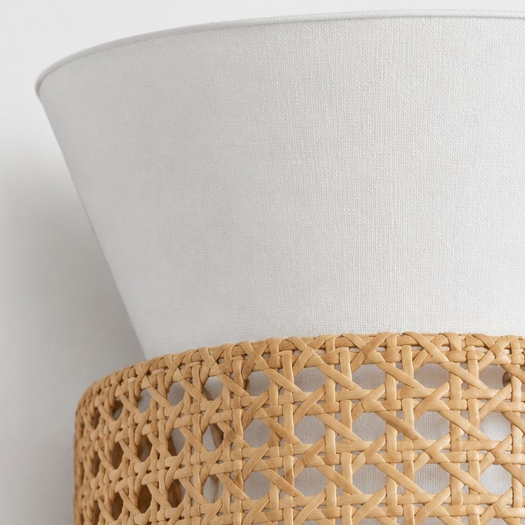 Wandleuchte im K&uuml;sten-Boho-Stil aus Stoff und nat&uuml;rlichem Rattan mit Stecker f&uuml;r Schlafzimmer und Flur
