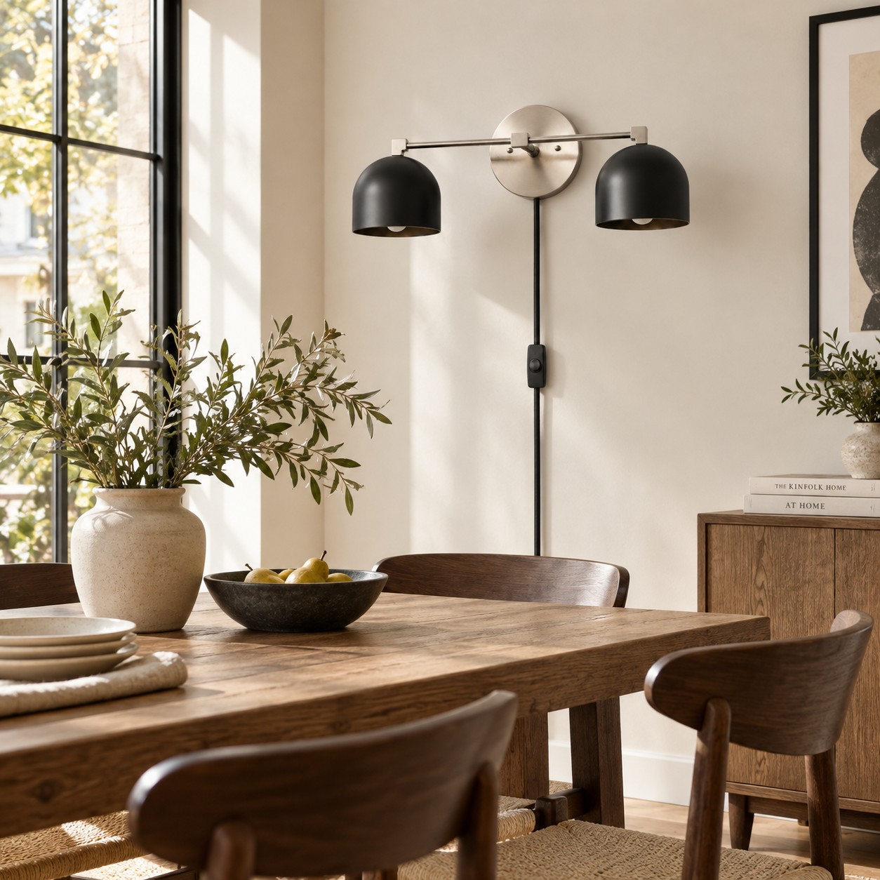 Metio Dome Wandleuchte aus Metall im Mid-Century-Stil mit Stecker