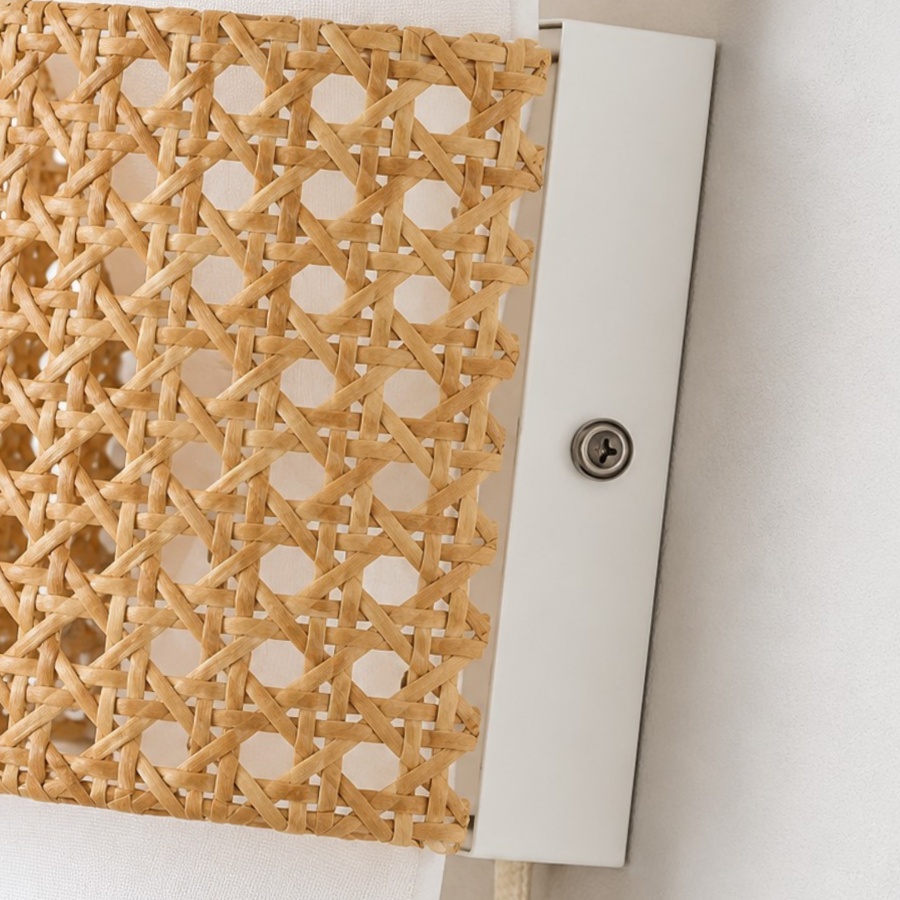 Wandleuchte im K&uuml;sten-Boho-Stil aus Stoff und nat&uuml;rlichem Rattan mit Stecker f&uuml;r Schlafzimmer und Flur