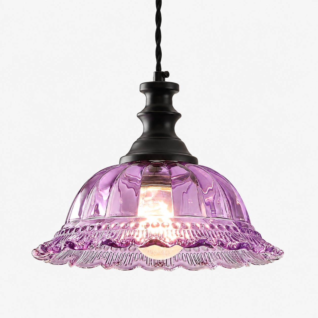 Lampada a sospensione vintage in vetro scanalato per cucina e sala da pranzo