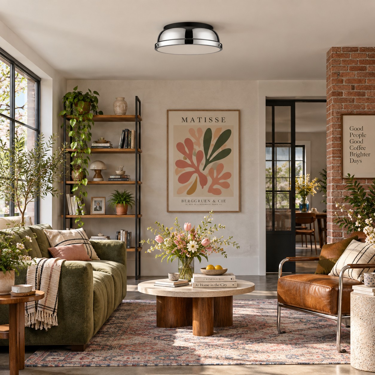 Metal Flush Mount Ceiling Fixture with Frosted Diffuser