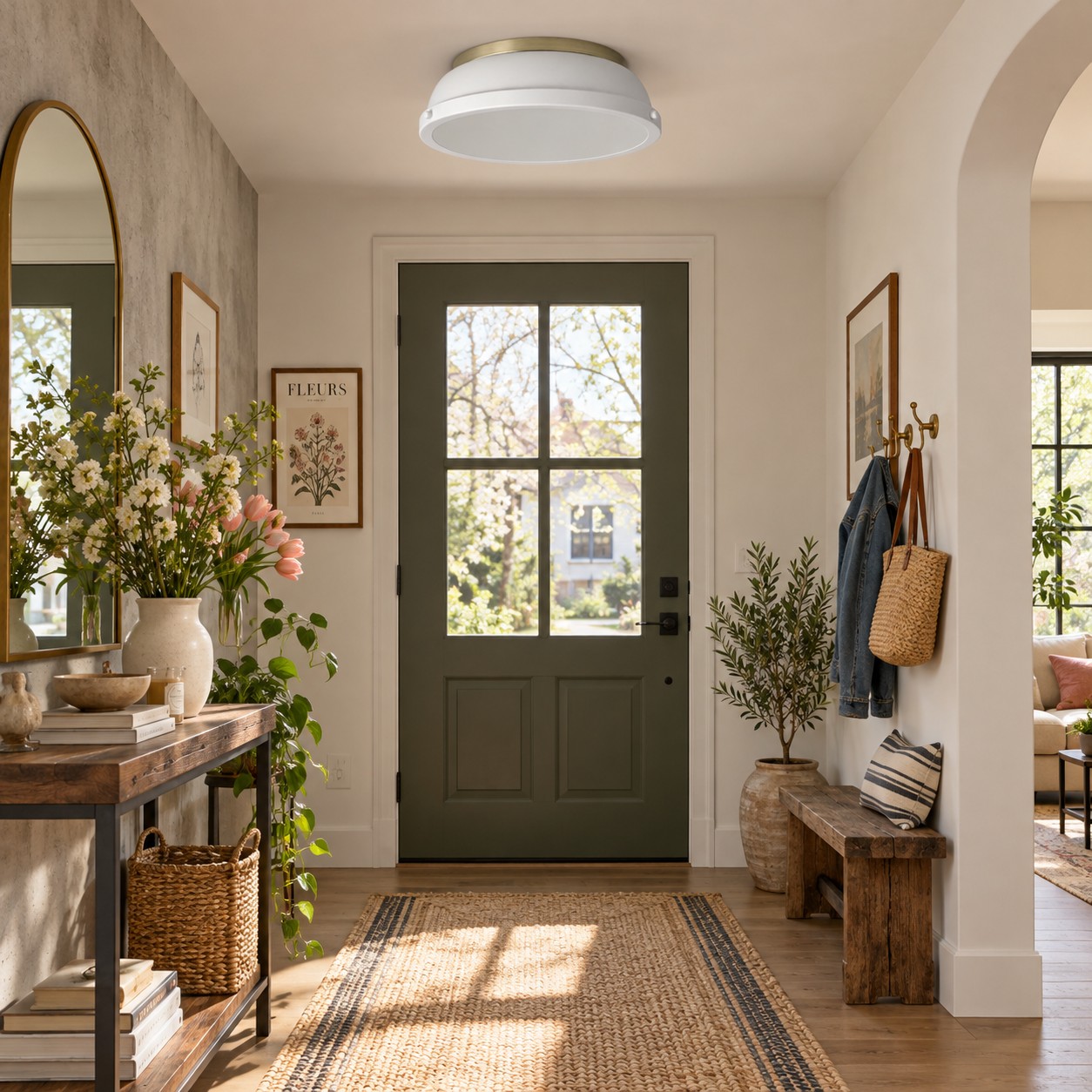 Metal Flush Mount Ceiling Fixture with Frosted Diffuser