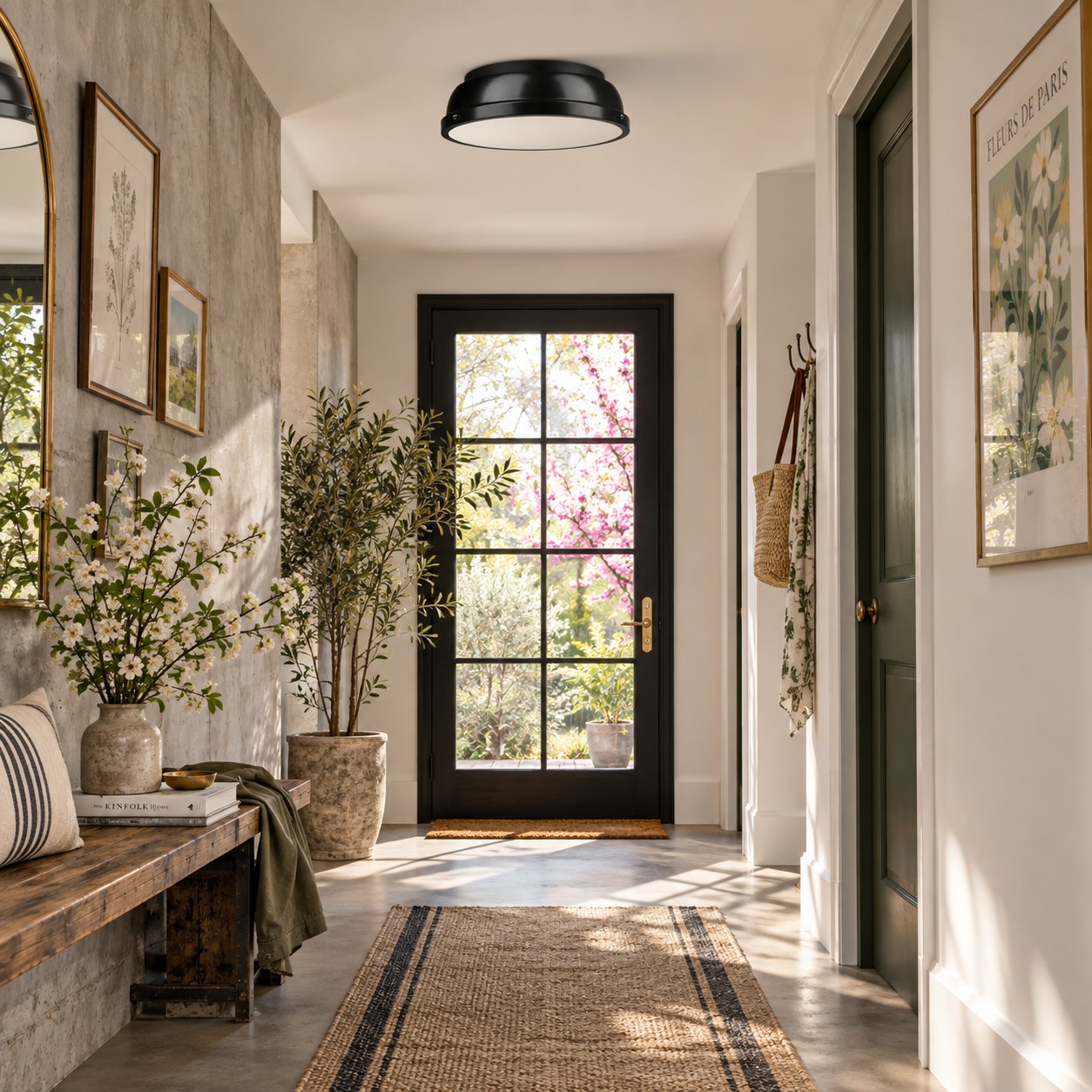 Metal Flush Mount Ceiling Fixture with Frosted Diffuser