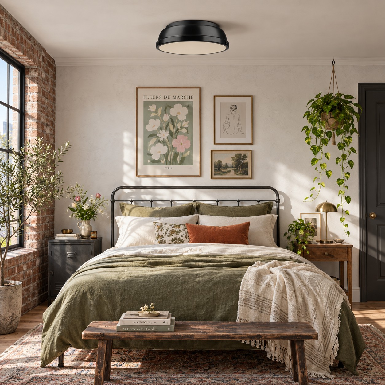 Metal Flush Mount Ceiling Fixture with Frosted Diffuser