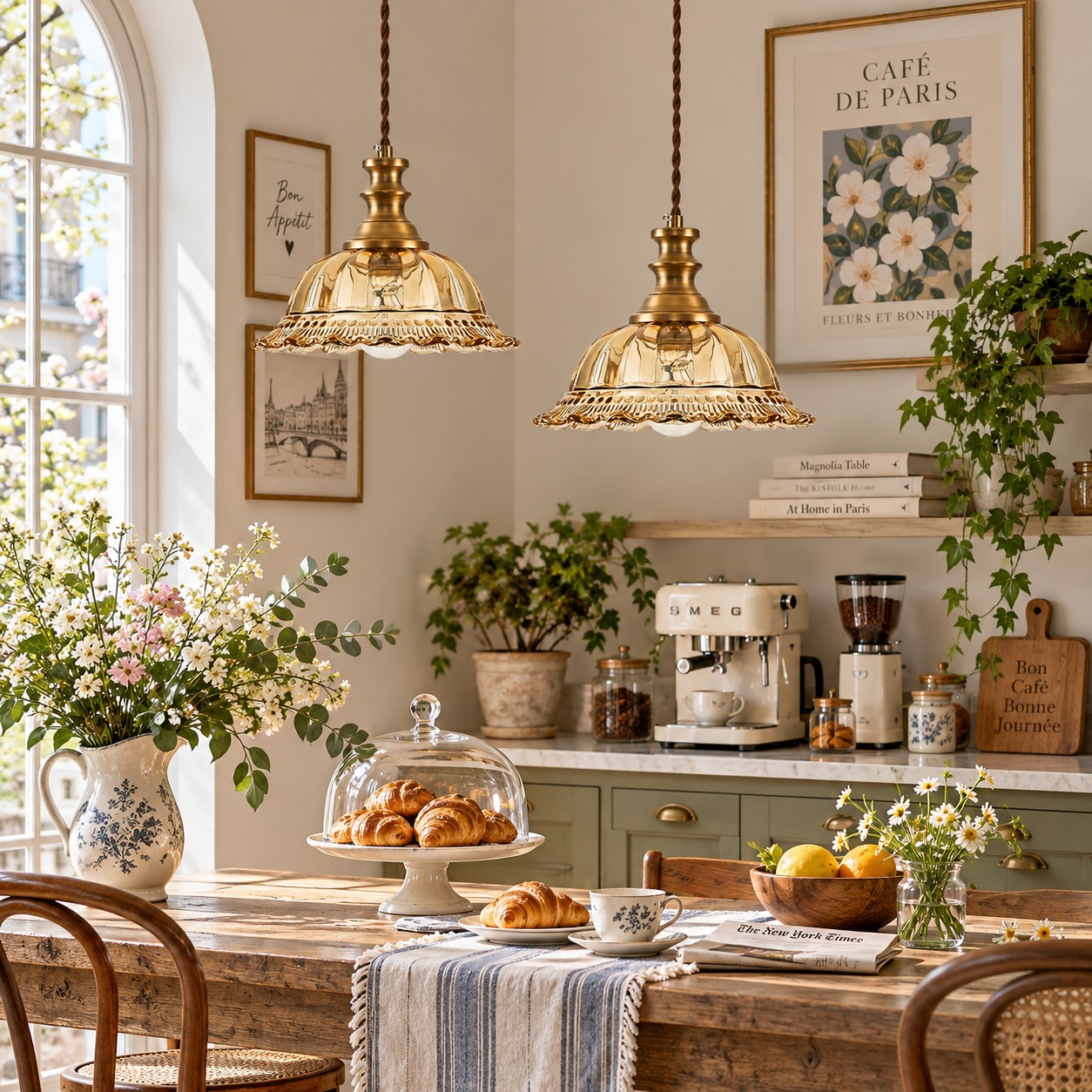 Lampada a sospensione vintage in vetro scanalato per cucina e sala da pranzo
