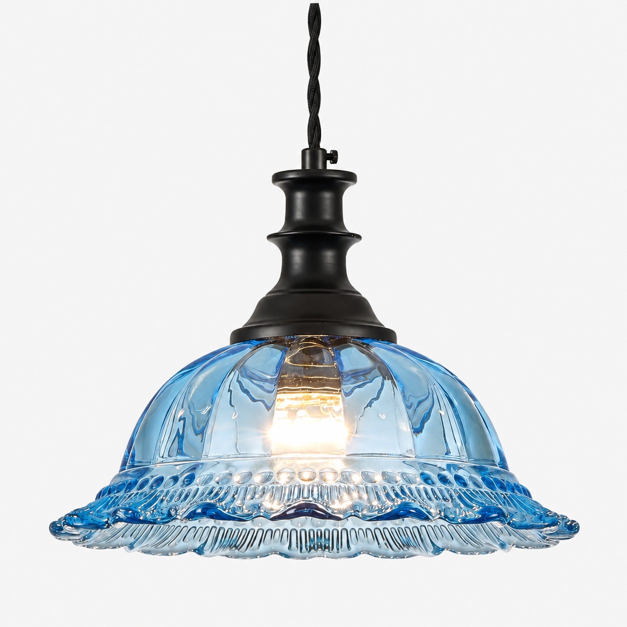 Lampada a sospensione vintage in vetro scanalato per cucina e sala da pranzo