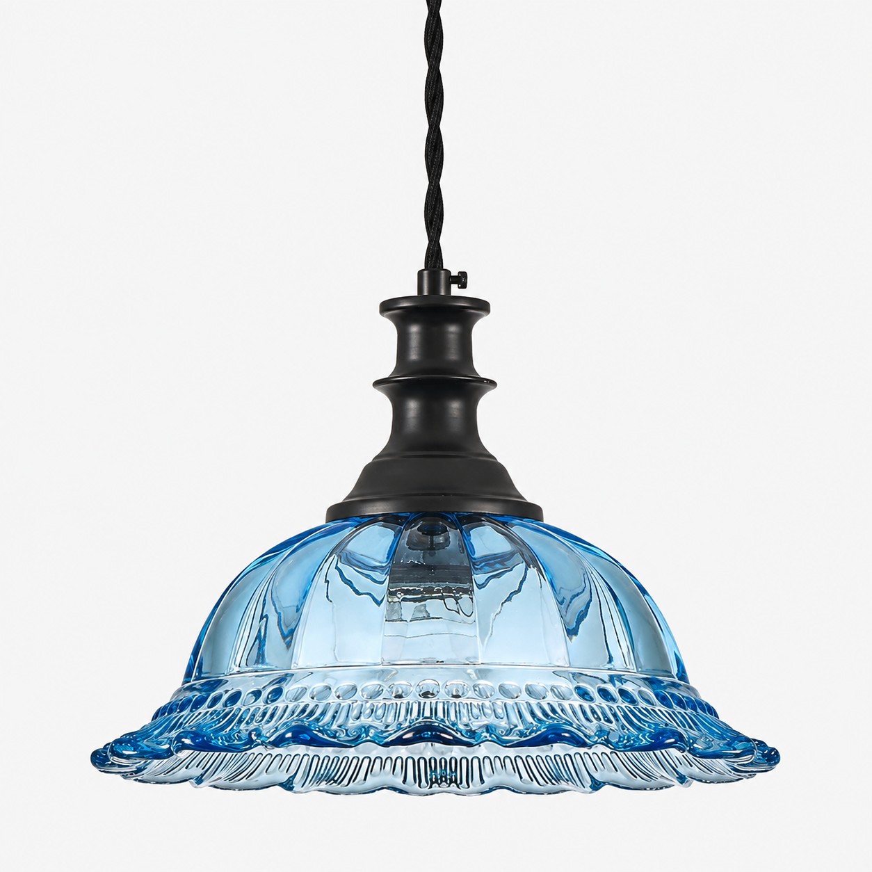 Lampada a sospensione vintage in vetro scanalato per cucina e sala da pranzo