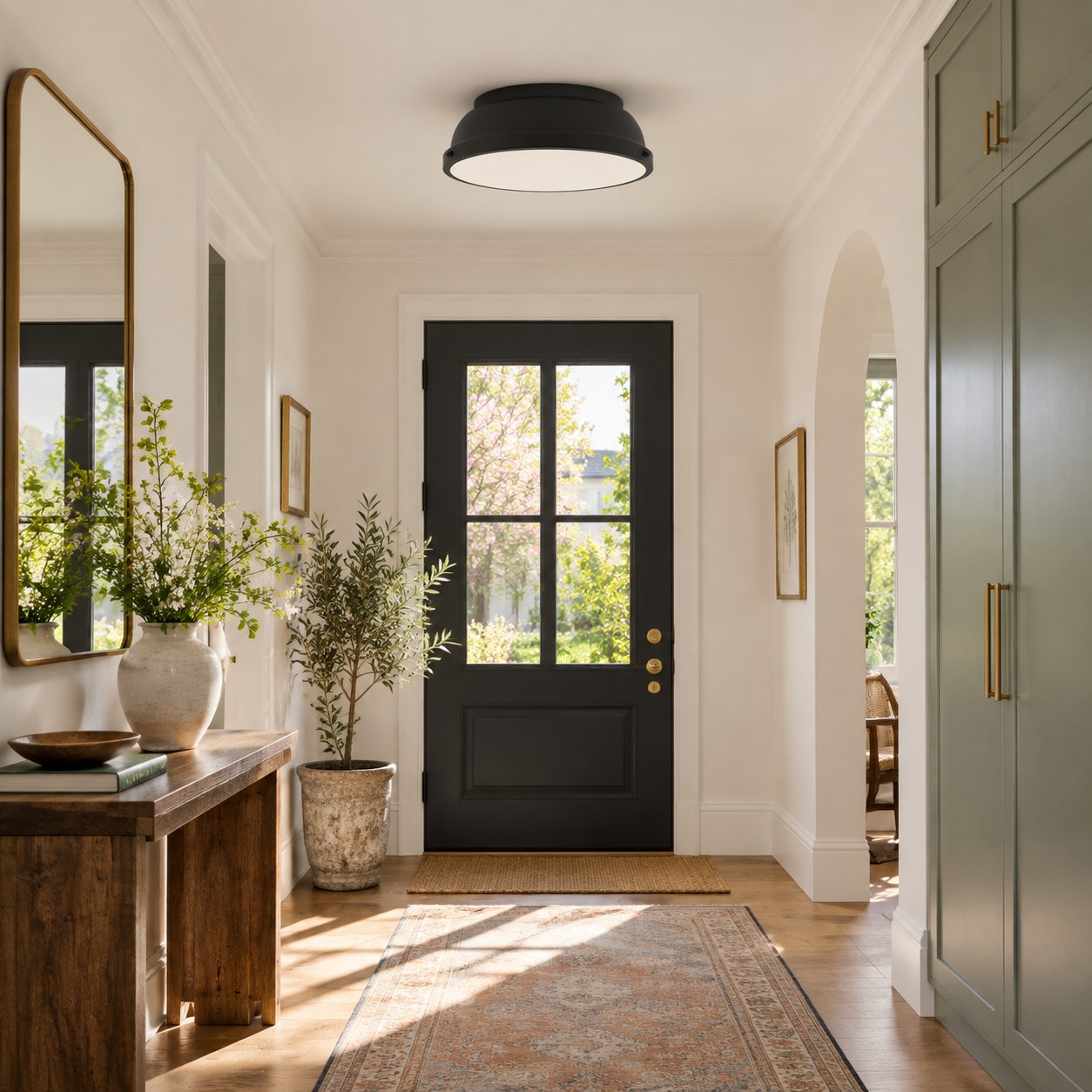 Metal Flush Mount Ceiling Fixture with Frosted Diffuser