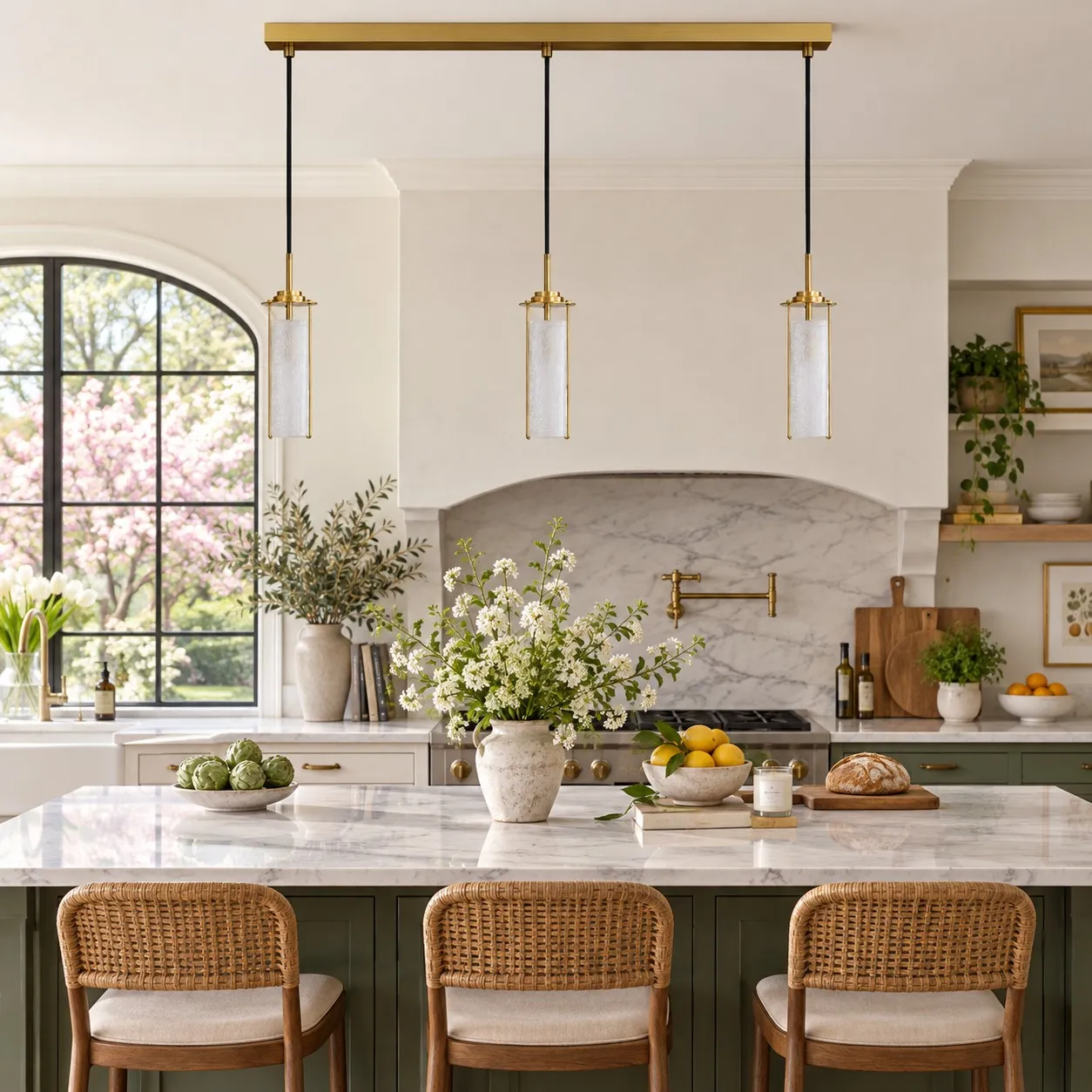 Brass Rippled Frosted Glass Pendant Light