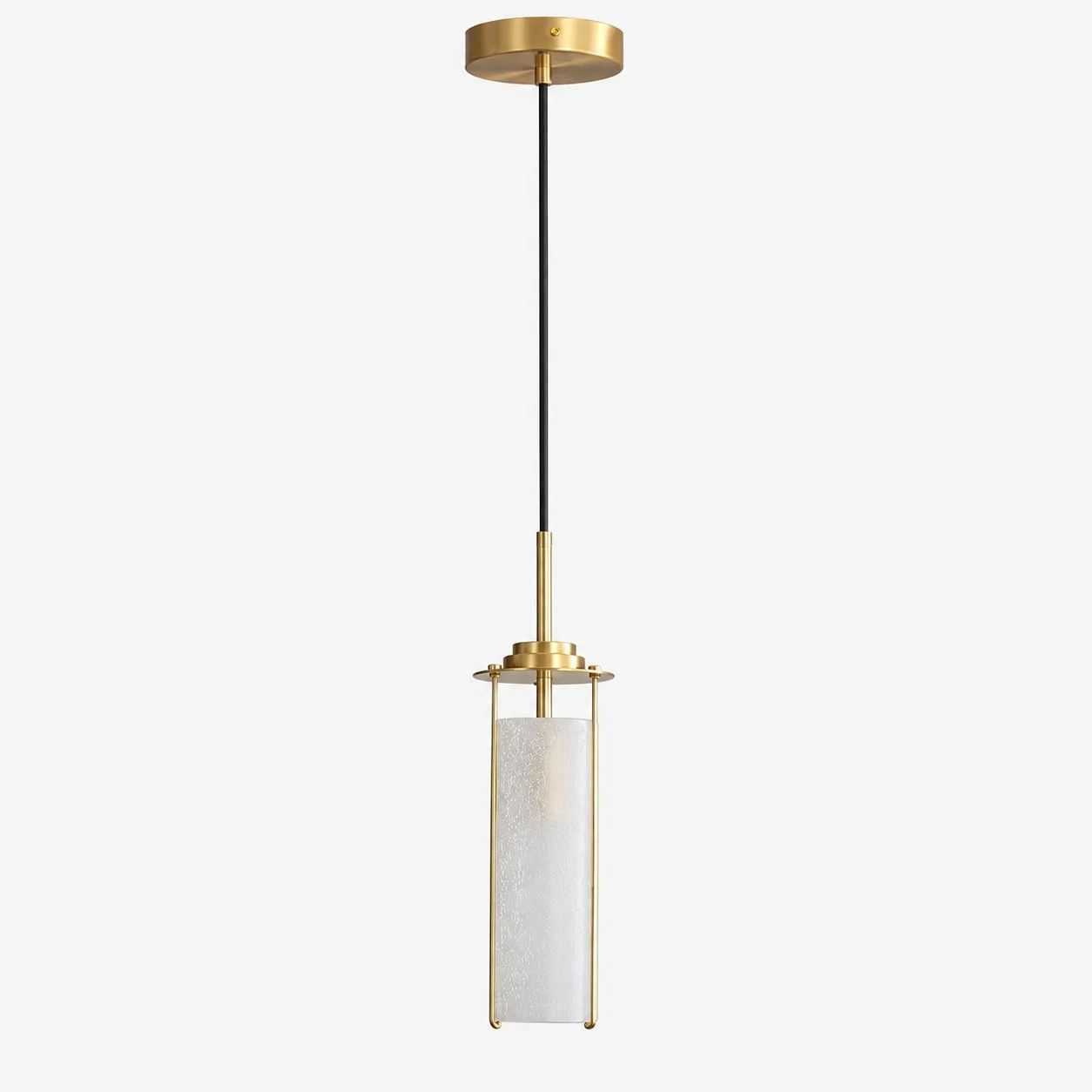 Brass Rippled Frosted Glass Pendant Light