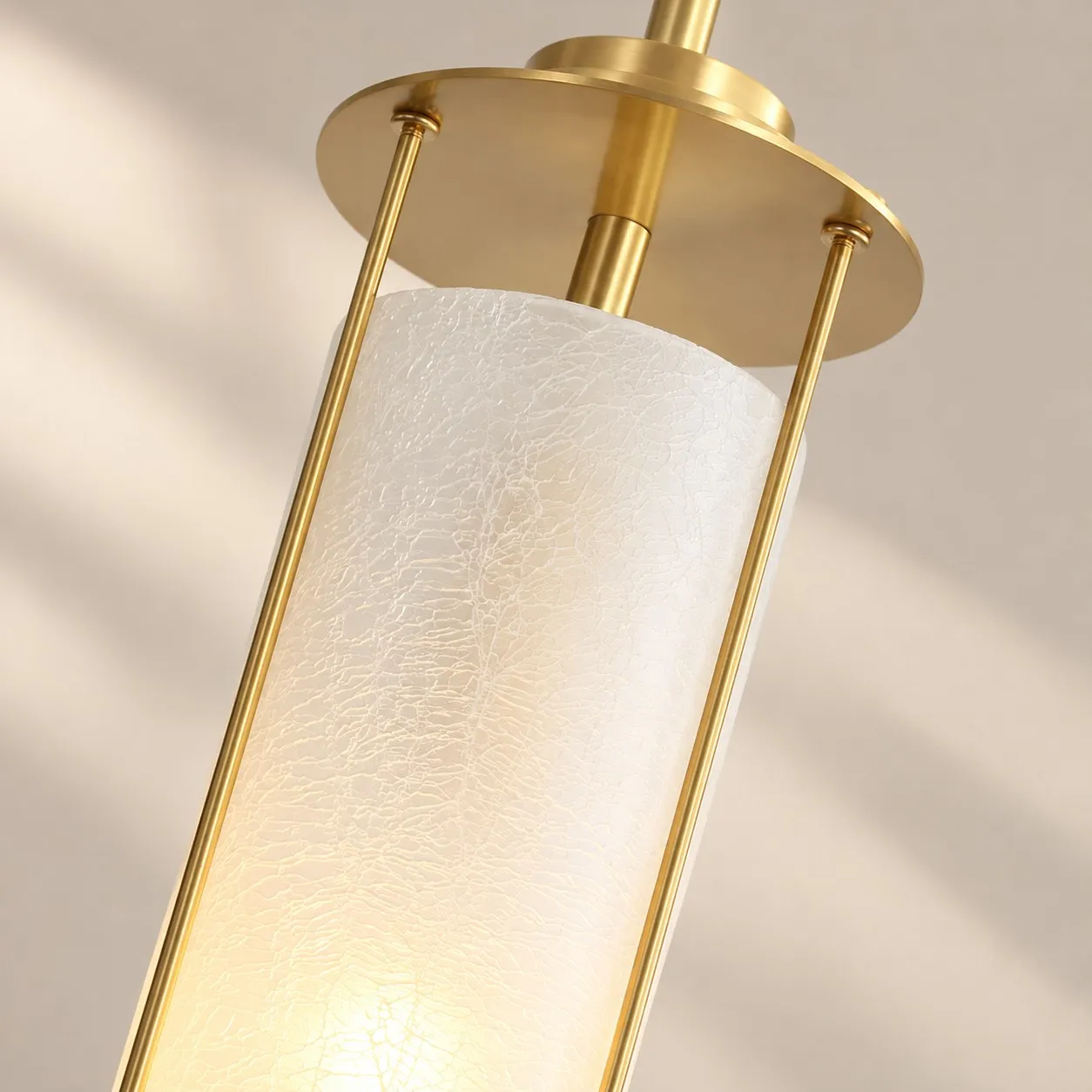 Brass Rippled Frosted Glass Pendant Light