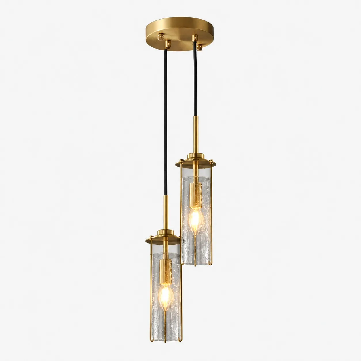 Brass Rippled Frosted Glass Pendant Light