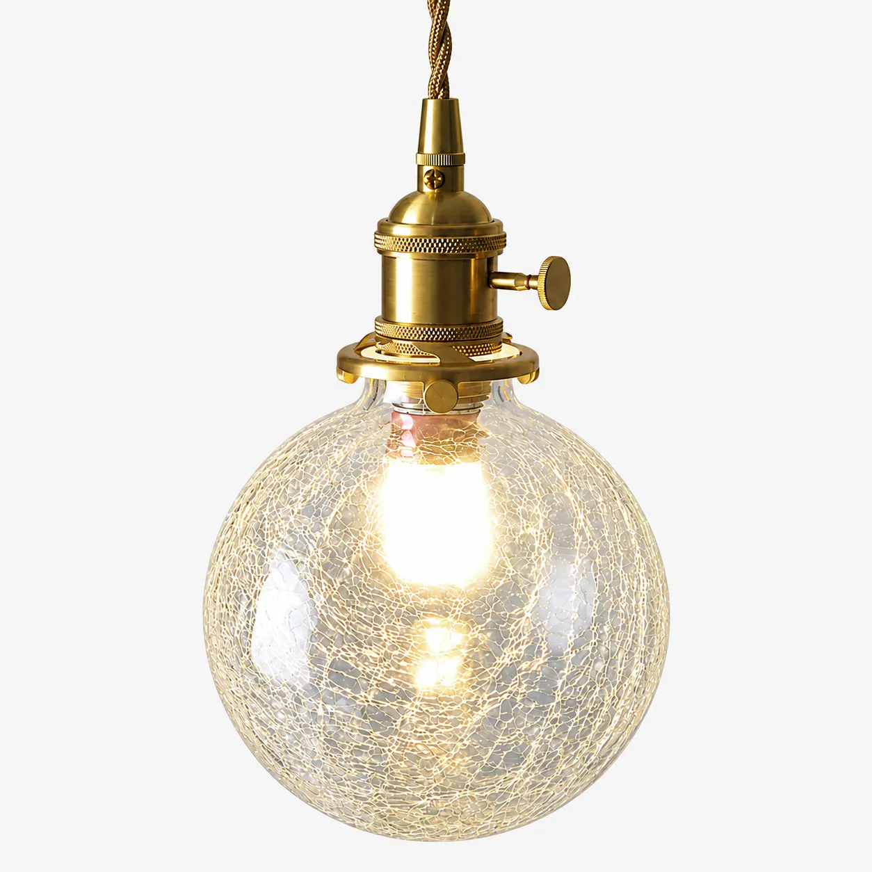 Suspension globe en verre craquel&eacute;