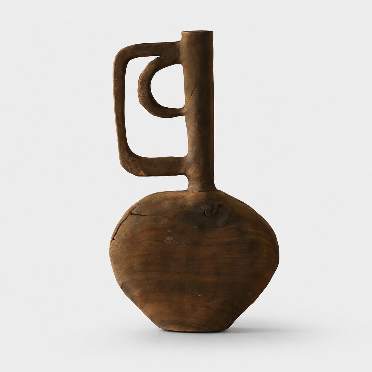 Hand-Carved Solid Wood Sculptural Vase