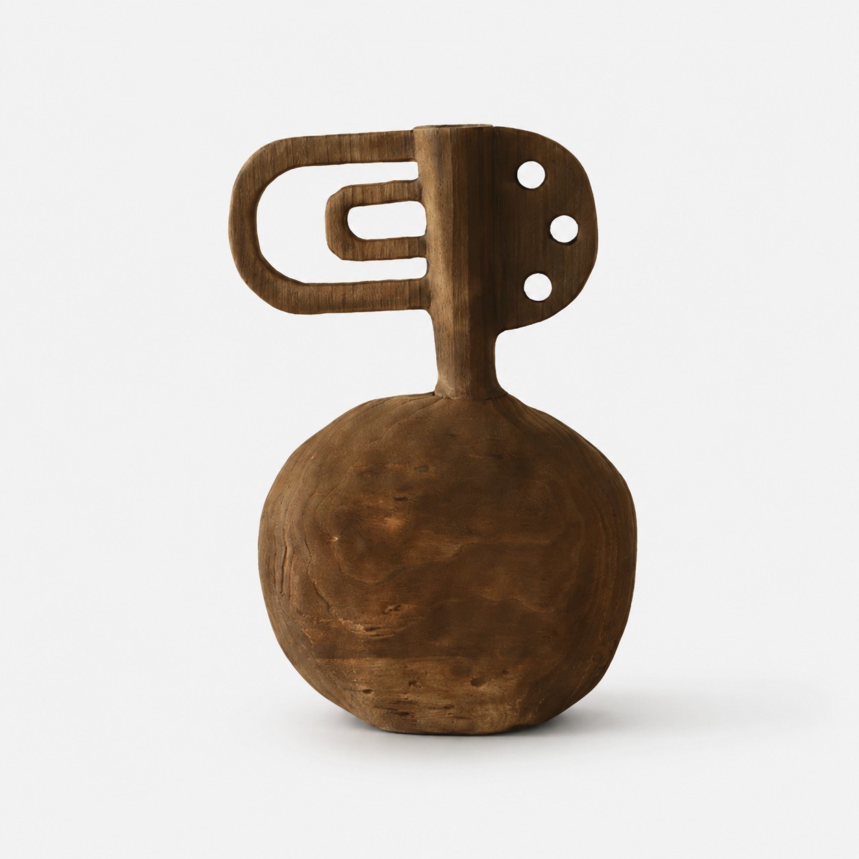 Hand-Carved Solid Wood Sculptural Vase