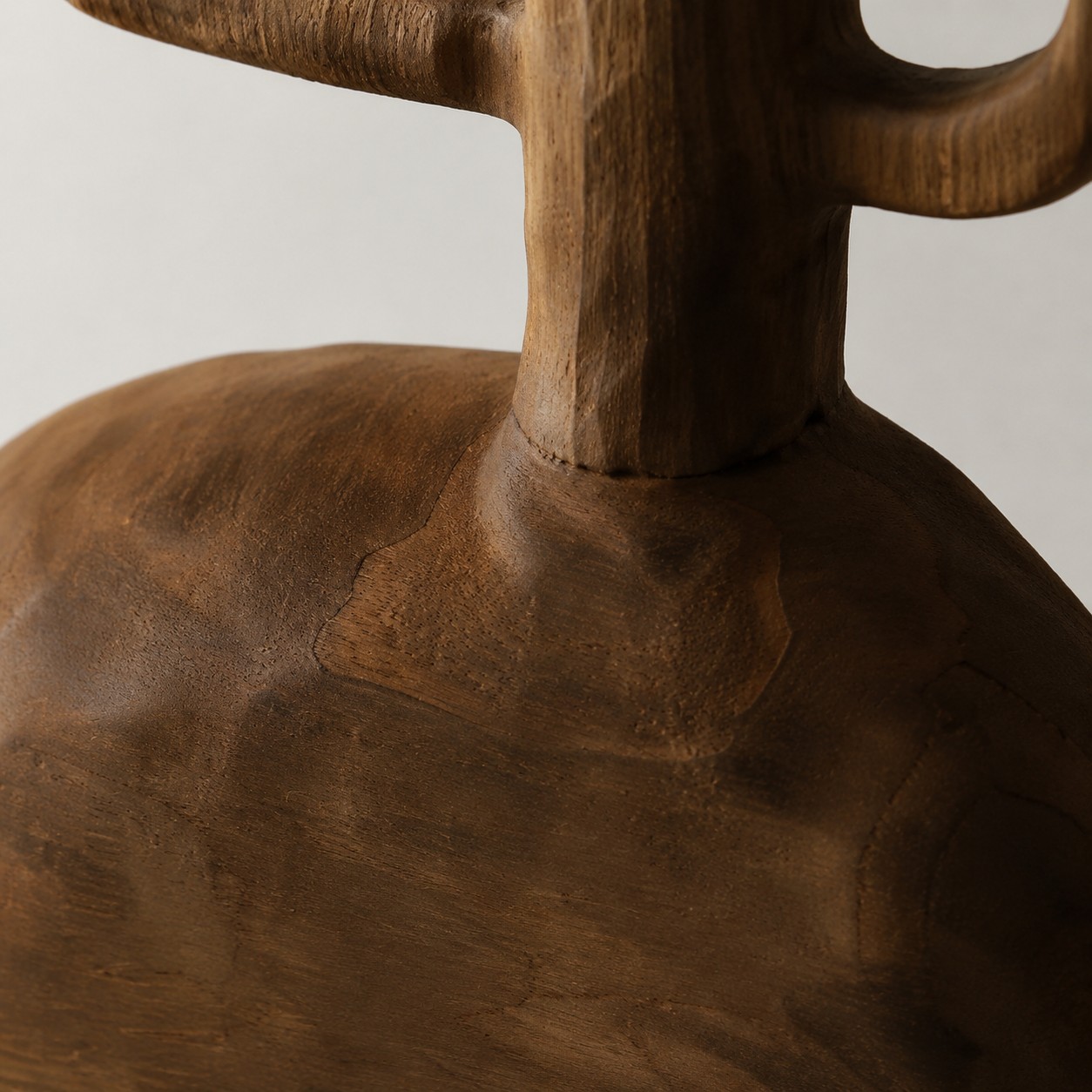 Hand-Carved Solid Wood Sculptural Vase
