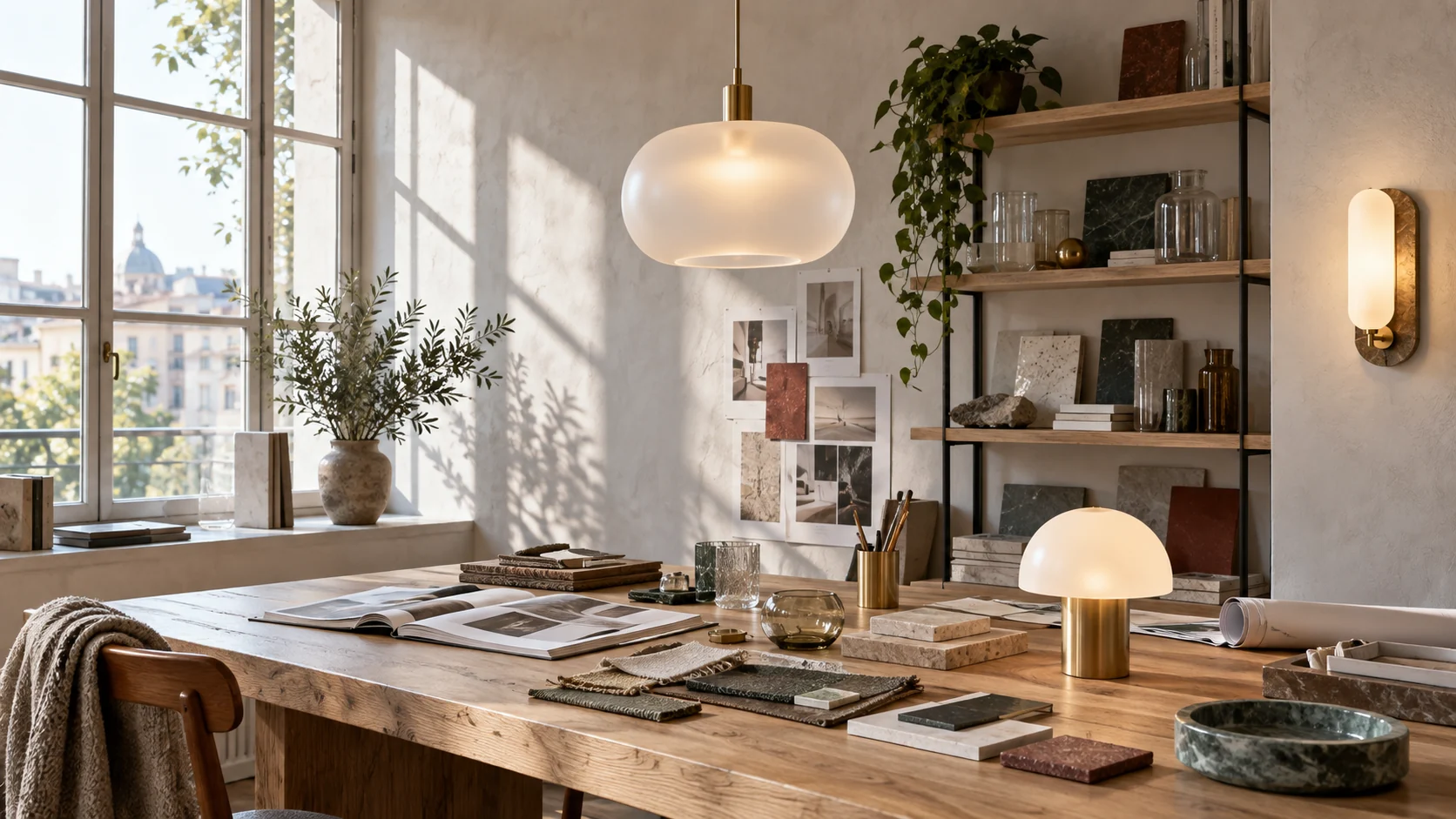 Hanglamp en wandlamp in een Frans interieur