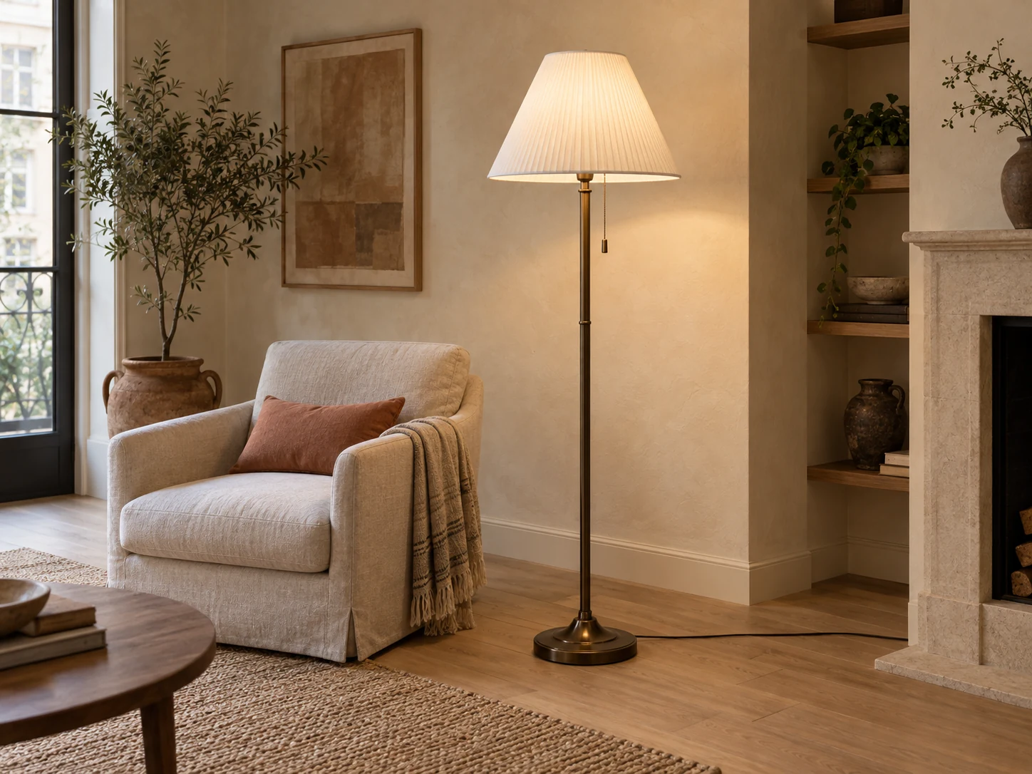 Floor lamp beside an armchair
