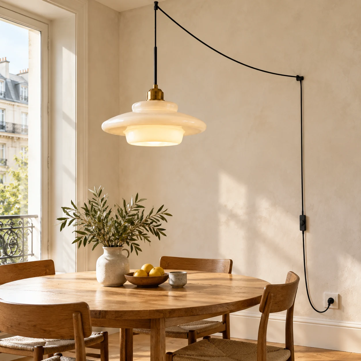 Suspension en verre blanc lait vintage
