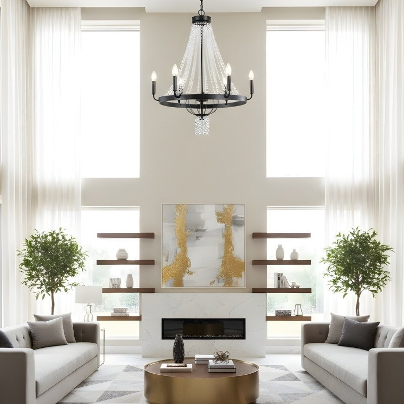 Lustre Crystallis moderne en m&eacute;tal et cristal - &Eacute;clairage de luxe pour le salon