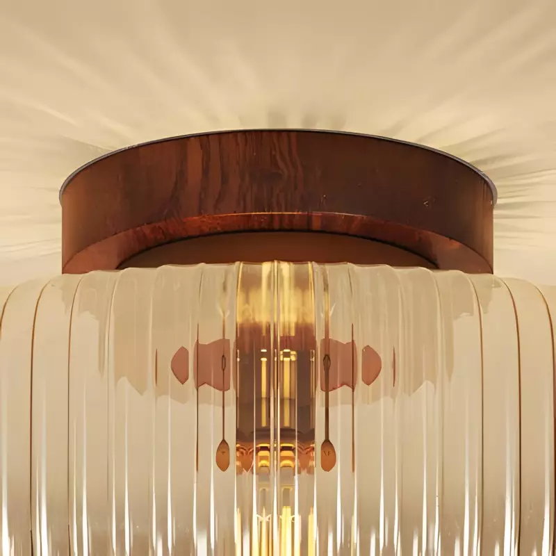 Plafonnier rond encastr&eacute; en verre cannel&eacute; ambr&eacute; r&eacute;tro Amberflow &ndash; Id&eacute;al pour les couloirs et les entr&eacute;es