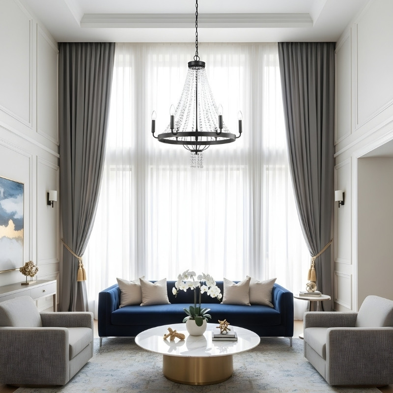 Lustre Crystallis moderne en m&eacute;tal et cristal - &Eacute;clairage de luxe pour le salon