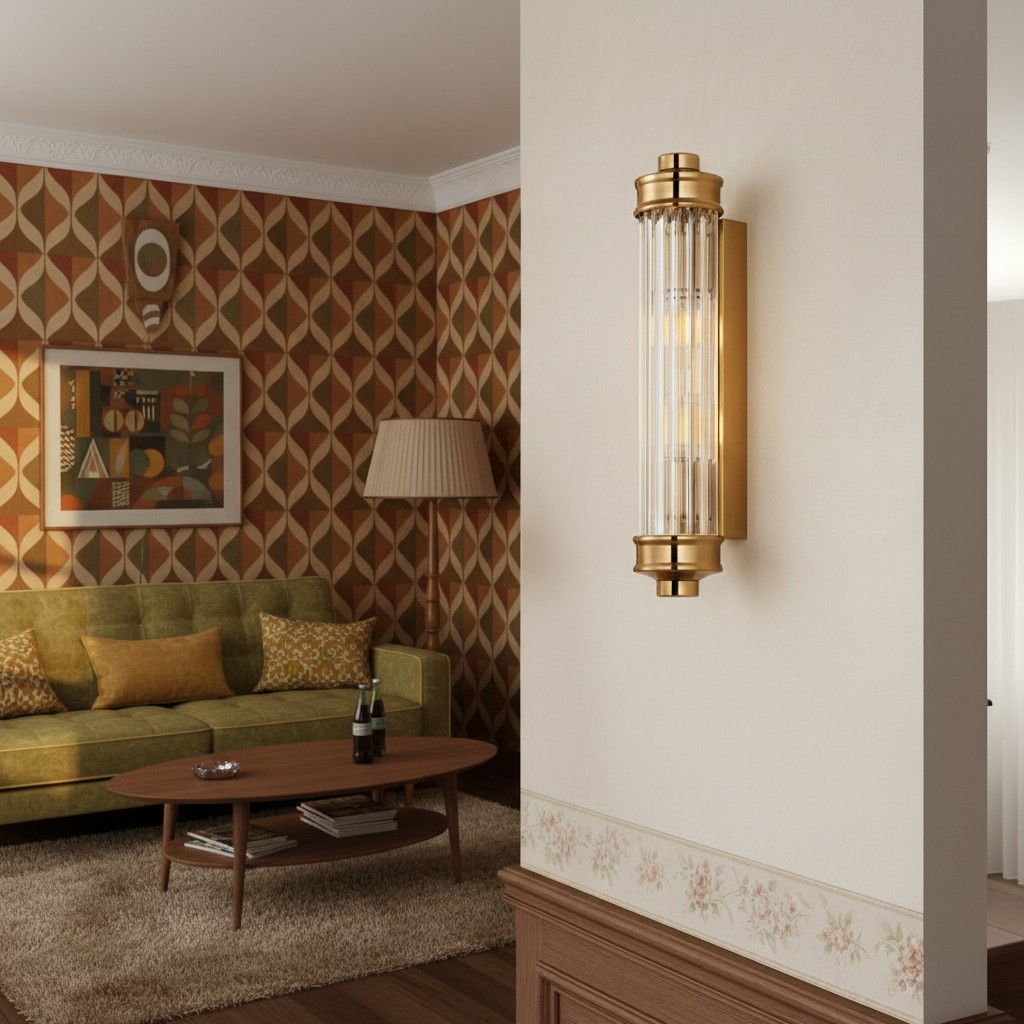 Applique murale cylindrique en verre c&ocirc;tel&eacute; Bravira - Luminaire mural nordique moderne pour couloir et salon U03