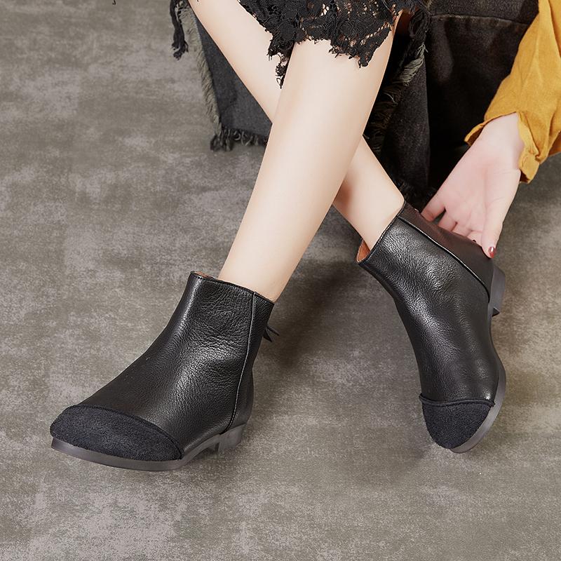 Botas planas de piel suave para mujer, descalzas, con dise&ntilde;o original en color caf&eacute;/negro.