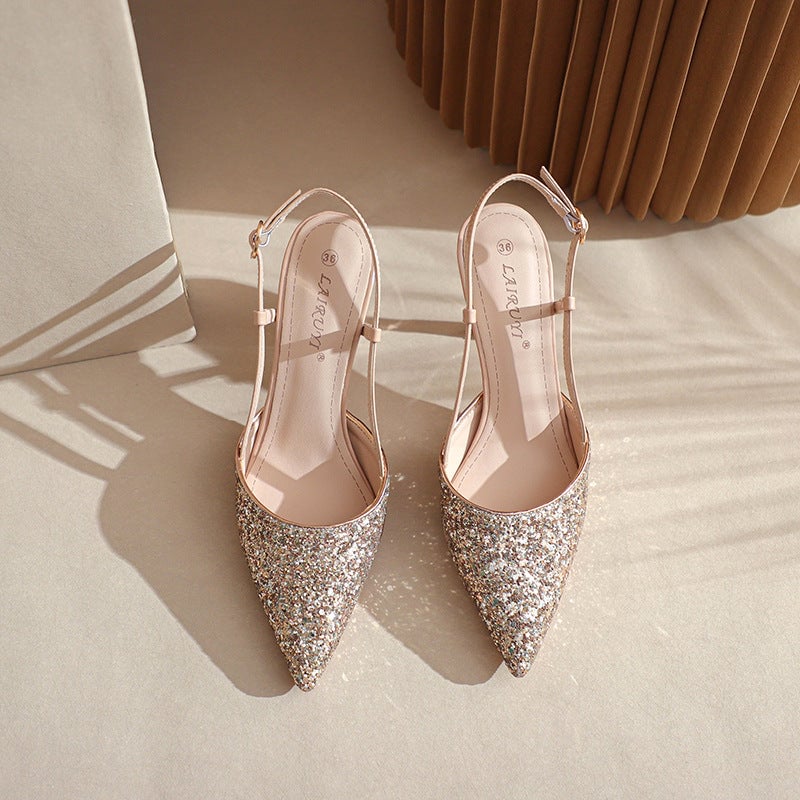 Zapatos de boda con tac&oacute;n de aguja y punta puntiaguda y lentejuelas para mujer