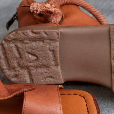 Sandalias de cuero para mujer, zapatos de ca&ntilde;a alta, planos, estilo gladiador, vintage, punta abierta
