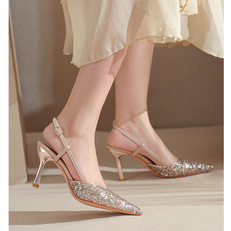 Zapatos de boda con tac&oacute;n de aguja y punta puntiaguda y lentejuelas para mujer