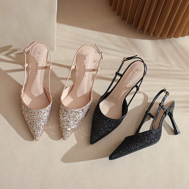 Zapatos de boda con tac&oacute;n de aguja y punta puntiaguda y lentejuelas para mujer