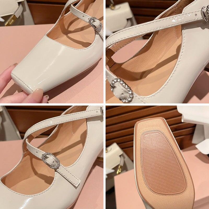 Zapatos Mary Jane de 45 mm con doble tira, hechos a mano en piel, en negro, beige y albaricoque.