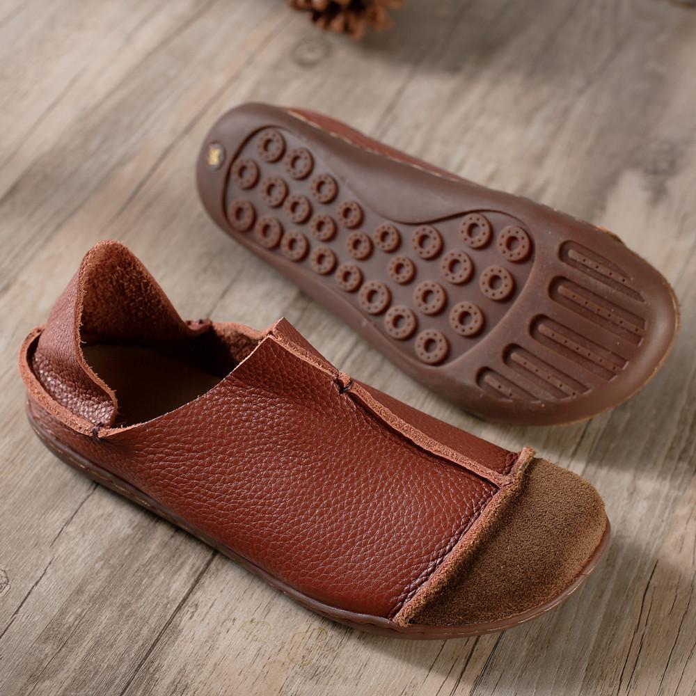 Mocasines retro de cuero suave hechos a mano, de dise&ntilde;o, planos descalzos para mujer