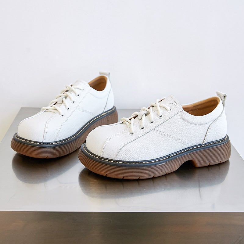Scarpe Oxford con plateau da donna, scarpe basse con lacci, scarpe in pelle
