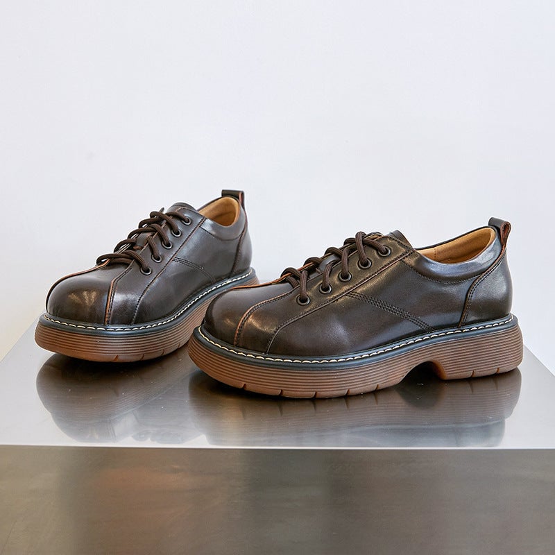 Scarpe Oxford con plateau da donna, scarpe basse con lacci, scarpe in pelle