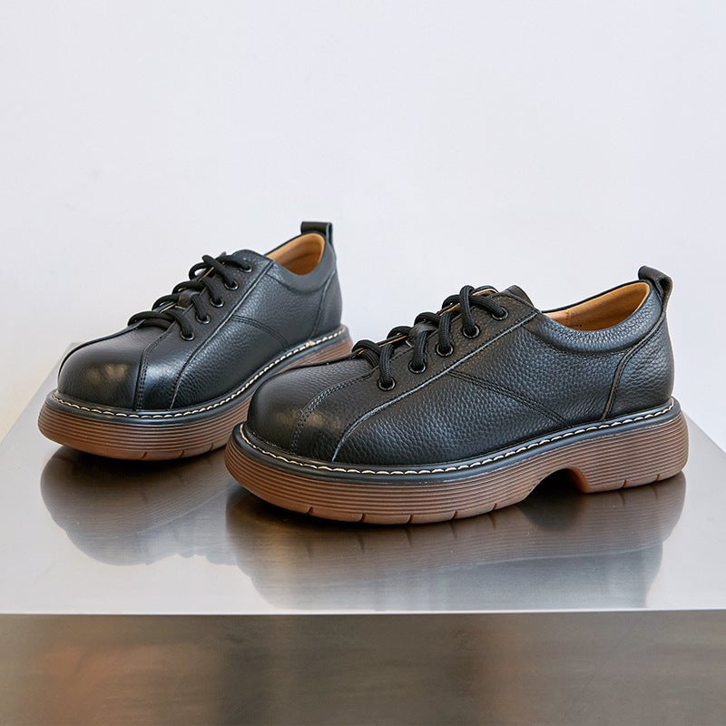 Scarpe Oxford con plateau da donna, scarpe basse con lacci, scarpe in pelle