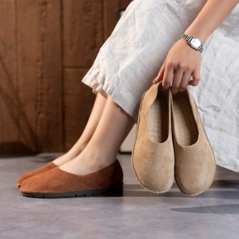 Mocasines informales de ante sin cordones, transpirables, planos y descalzos en caqui, amarillo, marr&oacute;n, beige y caf&eacute;.