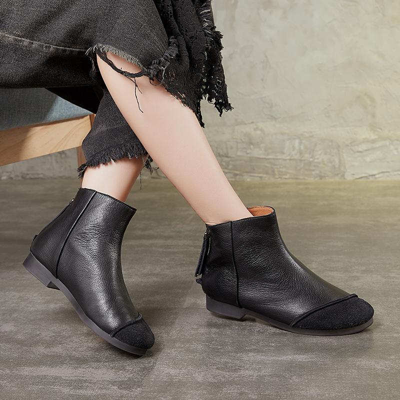 Botas planas de piel suave para mujer, descalzas, con dise&ntilde;o original en color caf&eacute;/negro.