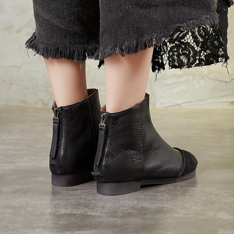 Botas planas de piel suave para mujer, descalzas, con dise&ntilde;o original en color caf&eacute;/negro.