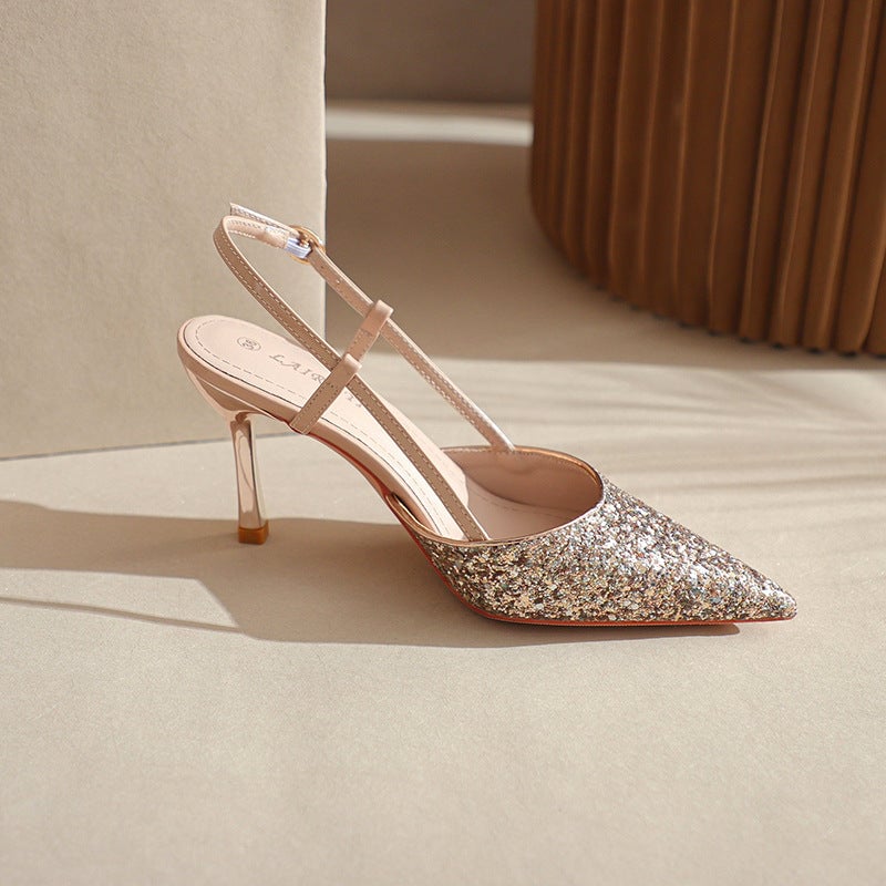 Zapatos de boda con tac&oacute;n de aguja y punta puntiaguda y lentejuelas para mujer