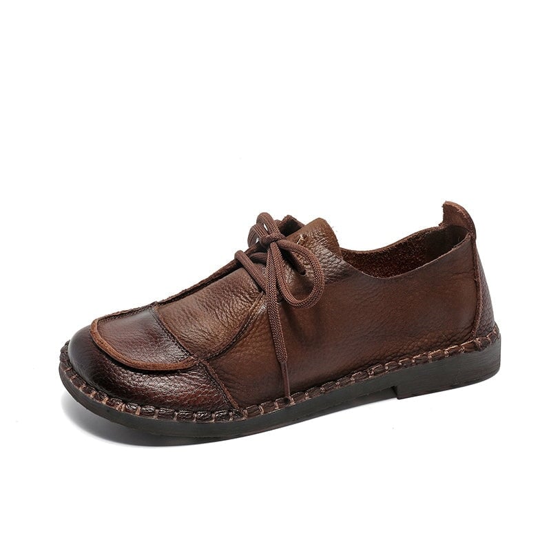 Scarpe Oxford e ballerine con lacci in morbida pelle per donna, fatte a mano, colore marrone/beige