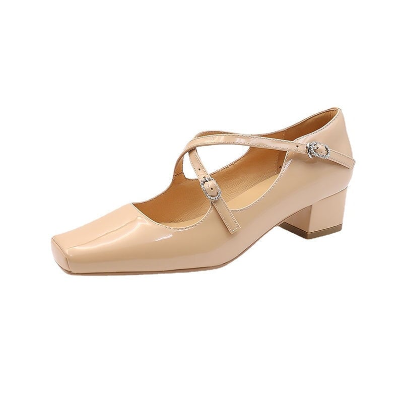 Zapatos Mary Jane de 45 mm con doble tira, hechos a mano en piel, en negro, beige y albaricoque.